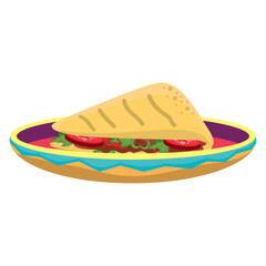 Vector Illustration of a Tasty Quesadilla on a Decorative Mexican Plate