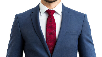 Businessman in blue suit with a red tie, cut out transparent