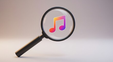 Magnifying Glass Reveals Colorful Music Note. AI Generated