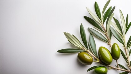 Macro photo of an olive branch taken on a white background