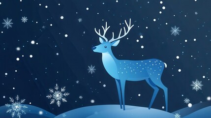 Blue Deer in a Winter Wonderland Scene
