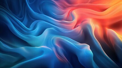 Obraz premium Abstract waves flow together in harmonious blue, orange, and red hues.