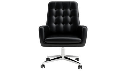 Fototapeta premium Tufted Black Leather Office Chair isolated on background, cut out transparent