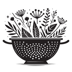 Black Color Colander Silhouette Vector Illustration, Solid White Background