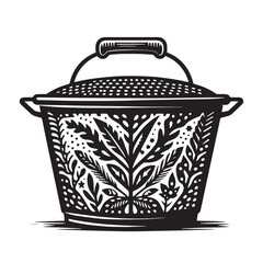Black Color Colander Silhouette Vector Illustration, Solid White Background