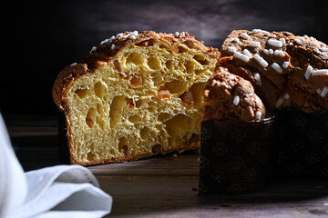 Easter Colomba cake  or Colomba pasquale in Italy on dark background