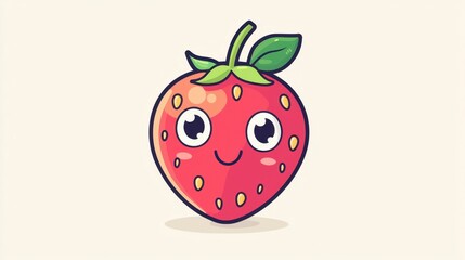Obraz premium Cute Cartoon Strawberry Character with Smile and Bright Colors