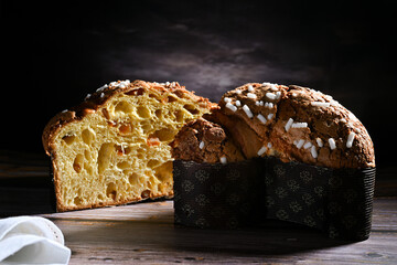 Easter Colomba cake  or Colomba pasquale in Italy on dark background