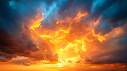 Fototapeta premium Dramatic sunset sky with golden light bursting through the clouds