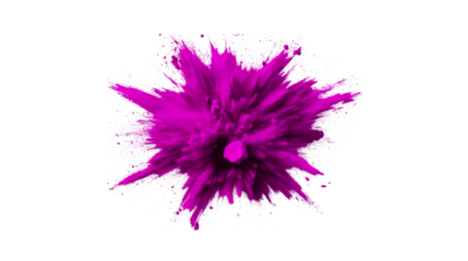 Explosive burst of vibrant pink powder in mid air, cut out transparent