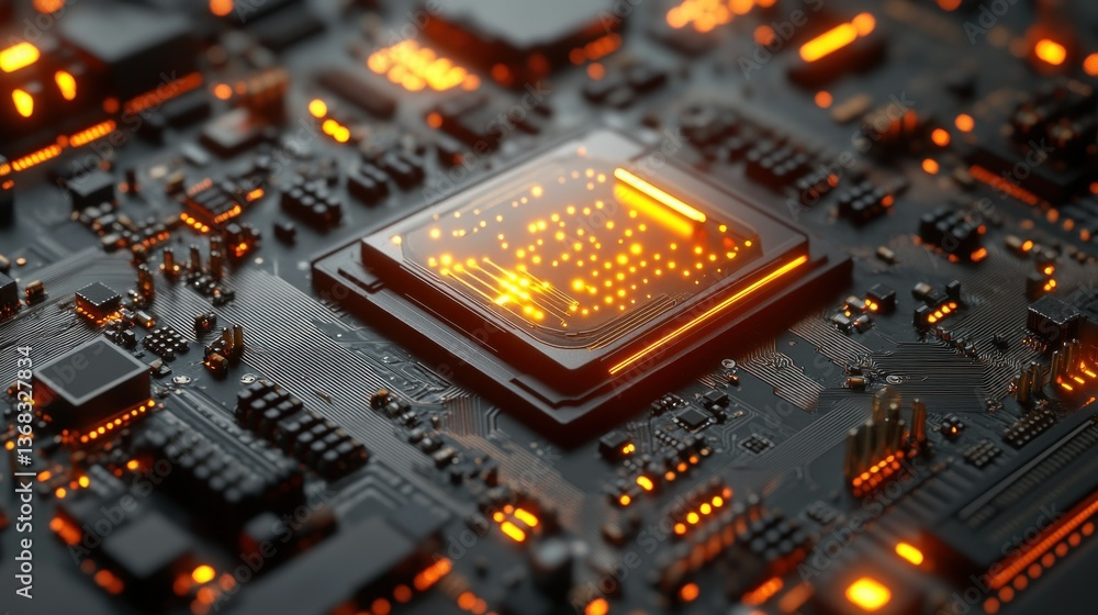 Aufkleber a close up view of a glowing computer circuit board