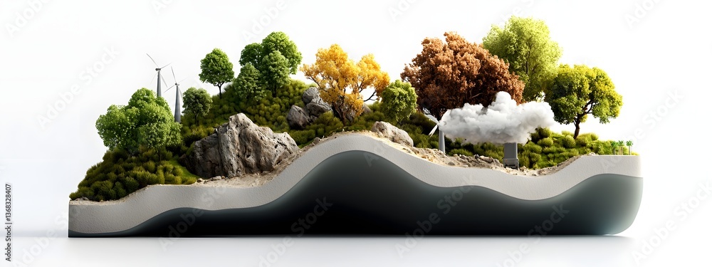 Poster a 3d rendered visualization depicting the frequency distribution of various energy production method
