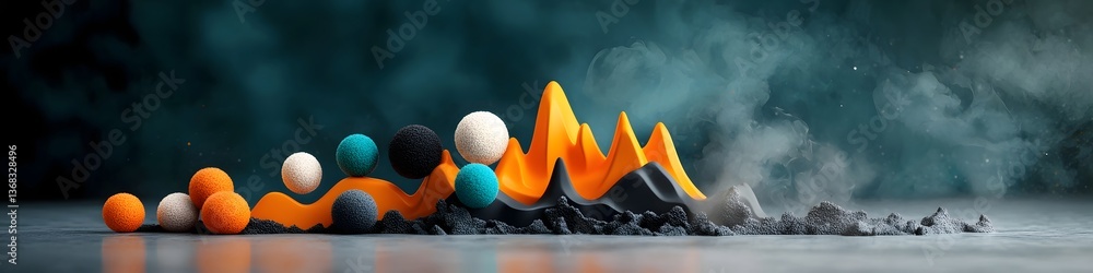 Poster a 3d rendered visualization of the frequency modulation fm process used in radio broadcasting depict