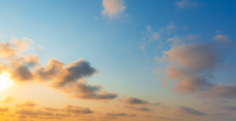 Orange clouds and morning sky,Real majestic sunrise sundown sky background with gentle colorful...