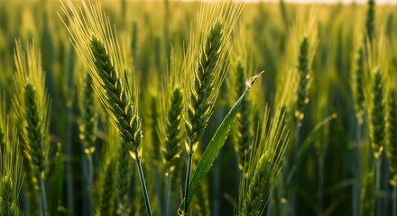 Golden wheat field basks in warm sunlight. AI Generated