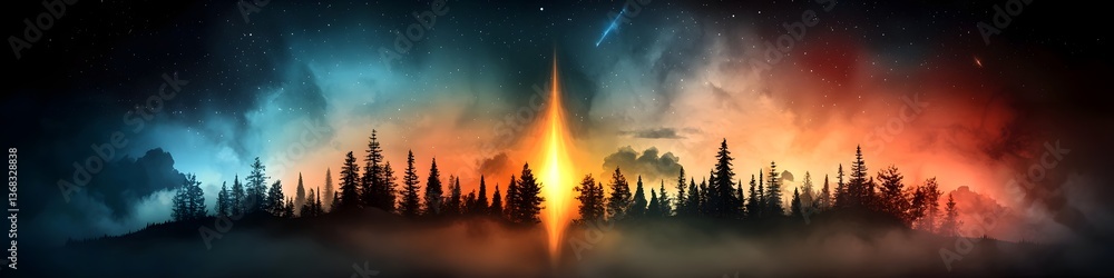 Poster a captivating depicting the propagation of radio waves through the vast and ethereal expanse of spac