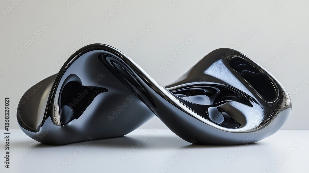 Poster a 3d abstract sculpture composed of smooth, fluid-like shapes with a glossy surface