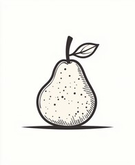 Hand-Drawn Illustration of a Classically Styled Pear with Leaf