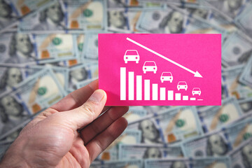 Cars with a decline graph. Car price recession