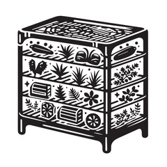 Black Color Cooling Rack Silhouette Vector Illustration, Solid White Background