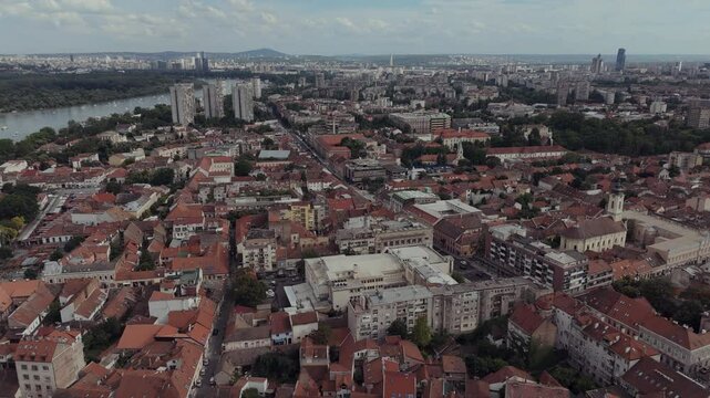 Zemun, Belgrade old town aerial shot 
