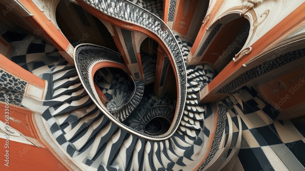 Poster a 3d illusion of an endless staircase that twists and turns in impossible ways.