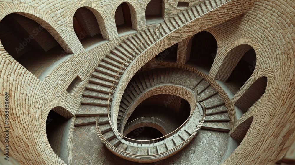 Poster a 3d illusion of an endless staircase that twists and turns in impossible ways.