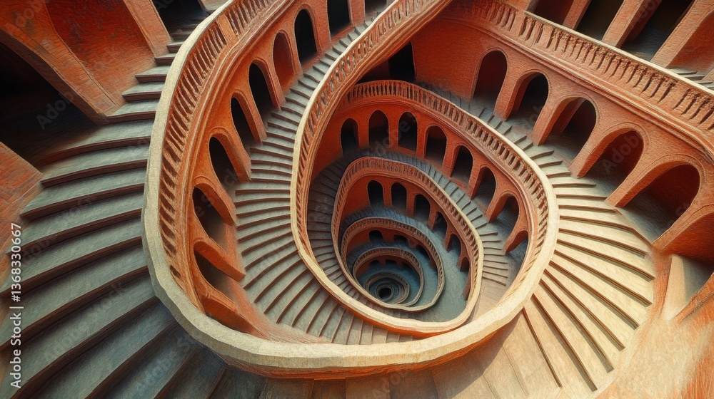 Poster a 3d illusion of an endless staircase that twists and turns in impossible ways.