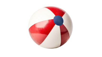 Beach ball with red and white stripes, cut out transparent