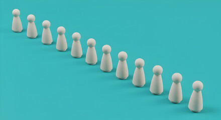 Eleven White Pawns in a Diagonal Row on Blue Surface Game Concept