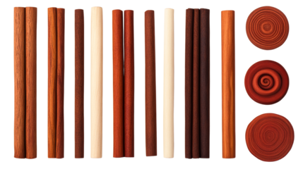 Wooden samples, various colors and patterns, texture research, cut out transparent