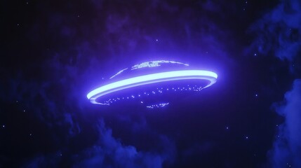 Obraz premium A glowing futuristic spacecraft is floating in a dark night sky