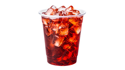 Beverage with ice in a plastic cup, cold refreshing drink, cut out transparent