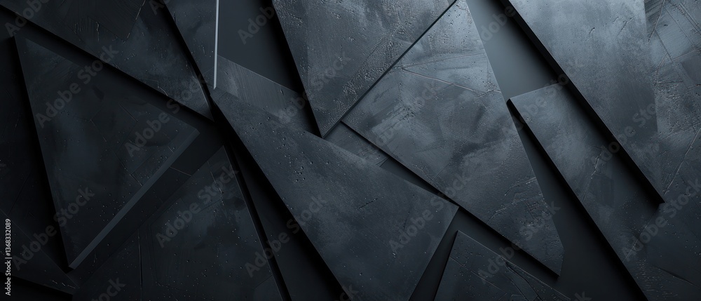Poster black background with geometric shapes and angular lines, creating an industrial-inspired design. a 