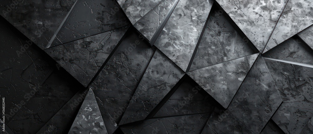 Poster black background with geometric shapes and angular lines, creating an industrial-inspired design. a 