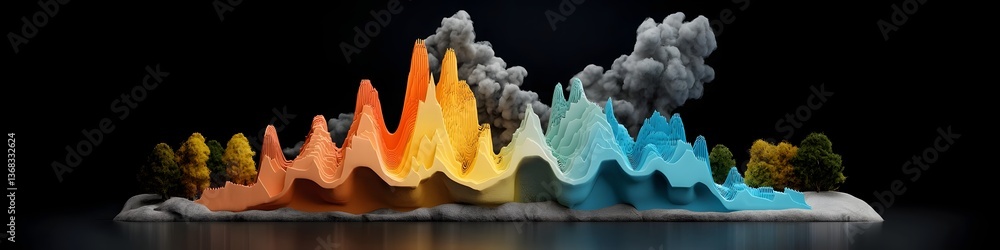 Poster a colorful abstract 3d rendering depicting the frequency distribution of energy consumption patterns
