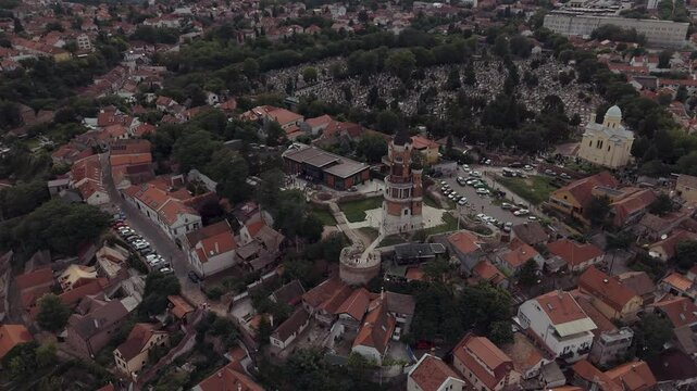 Zemun, Belgrade old town aerial shot 