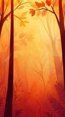 Warm sunlight shining through autumn forest canopy