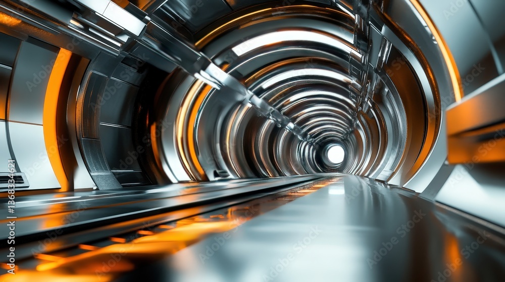 Poster a 3d-rendered futuristic design with metallic textures and dynamic lighting effects