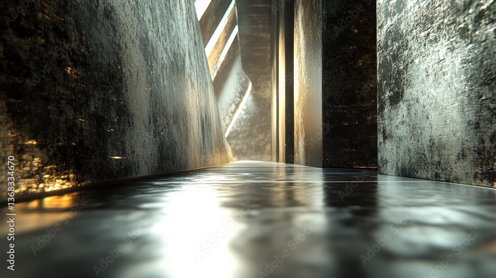 Poster a 3d-rendered futuristic design with metallic textures and dynamic lighting effects