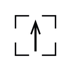 Upward arrow centered in square brackets on white background . vector illustration.