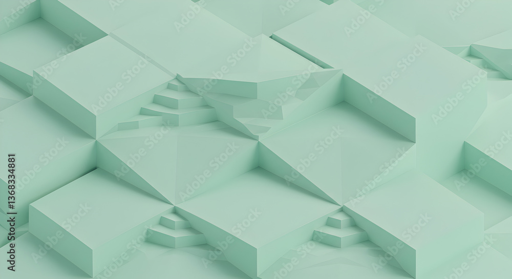 Poster mint green geometric cubes seamless pattern with isometric 3d render design