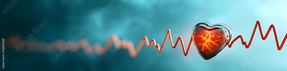 Poster a digital heartbeat monitor displaying the pulsing frequency and intensity of cardiac activity in a 