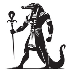 Majestic Sobek silhouette, feared and revered - Sobek illustration - Sobek vector - Egyptian god silhouette - Egyptian silhouette

