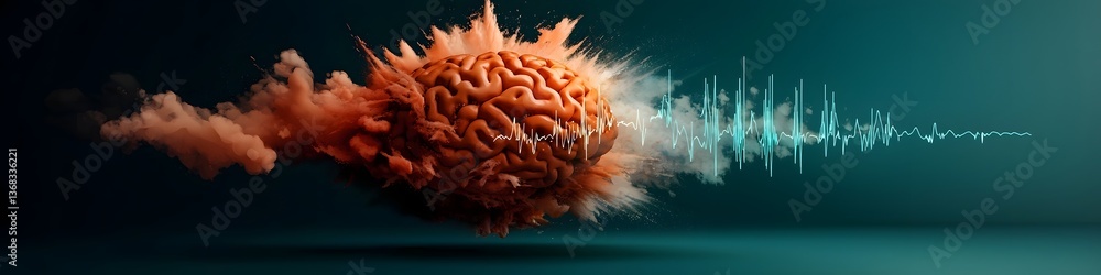 Poster a digital showcasing the complex and dynamic patterns of brainwaves at varying frequencies represent