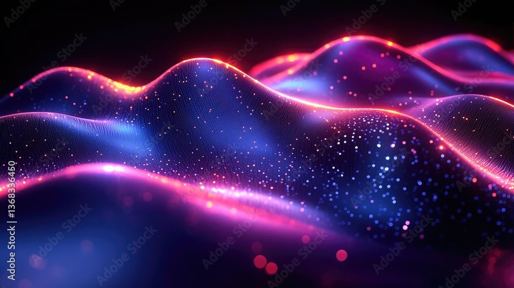 Poster vibrant abstract waves of light and color creating a dynamic digital landscape