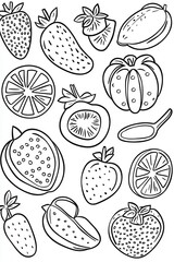 Hand-Drawn Fruit Illustrations for Coloring Pages and Designs