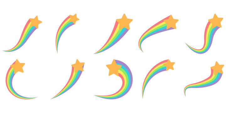 Flat vektor illustration of rainbow shooting star