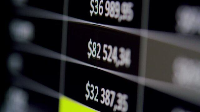 Finance data, Close-up of financial cash flow stocks bitcoin data on PC screen. Tax report year declaration.