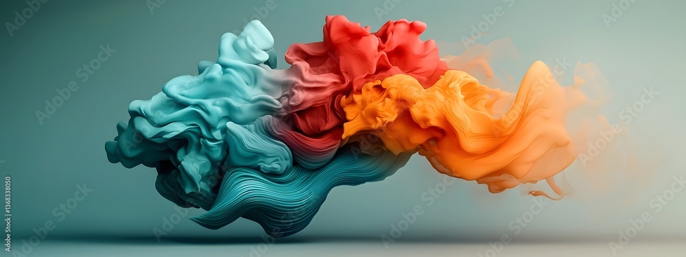 Poster a dynamic and captivating abstract visualization of fluid colors in swirling chaotic motion creating